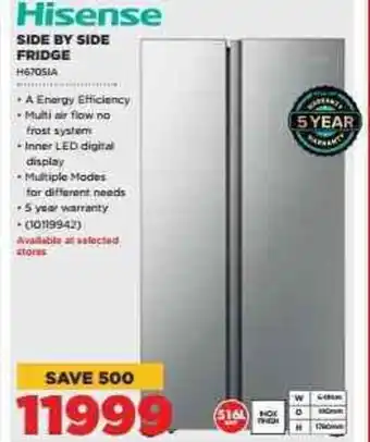 HiFi Corp Hisense Side By Side Fridge H670S1A offer