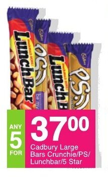 Save Cadbury Large Bars Crunchie/PS/Lunchbar/5 Star offer