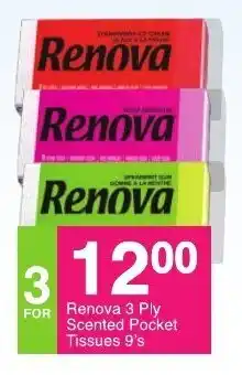 Save Renova 3 Ply Scented Pocket Tissue 9's offer