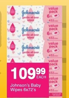 Save Johnson's Baby Wipes 6x72's offer