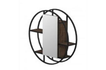 Bathroom Bizarre Ferro 800 round wall mirror unit- matt black steel & napoca offer