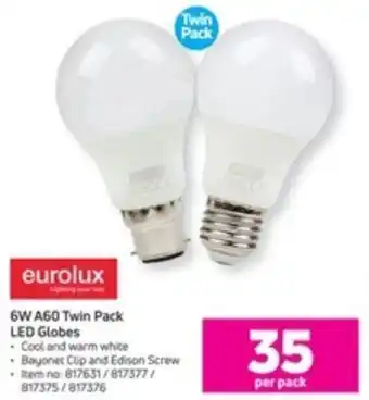 Game Eurolux 6W A60 Twin Pack Led Globes 817375/817376 offer