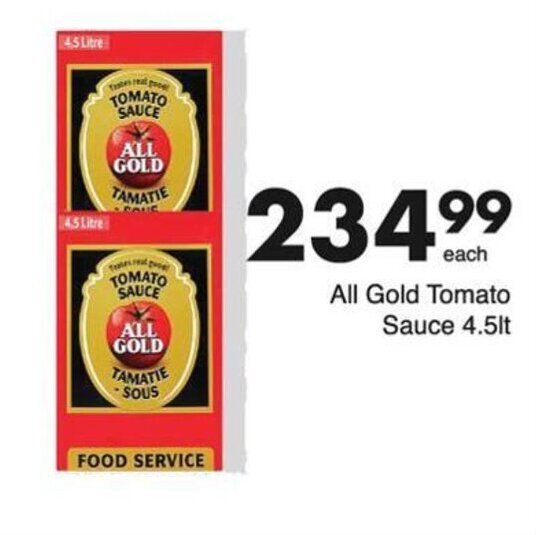 All Gold Tomato Sauce 4.5lt offer at Save Hyper
