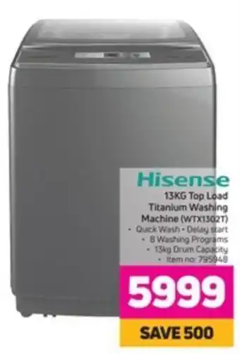 Game Hisense 13Kg Top Load Titanium Washing Machine 795948 offer