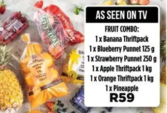 Food Lover's Market Fruit Combo 1x Banana Thriftpack, Blueberry Punnet 125g, Strawberry Punnet 250g, Apple / Orange Thriftpack 1kg, 1 x Pineapple offer