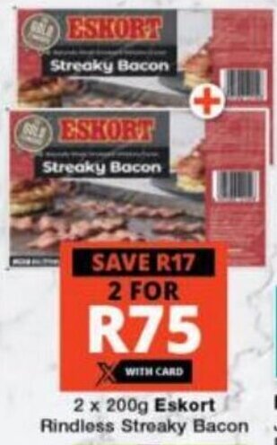Checkers Hyper Eskort Streaky Bacon 2 x 200g offer