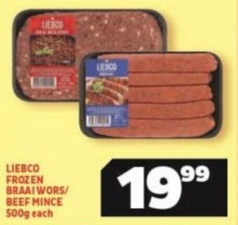 Usave Liebco Frozen Braai Wors / Beef Mince 500g each offer