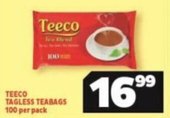 Teeco Tagless Teabags 100 per pack