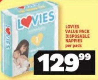 Usave Lovies Value Pack Disposable Nappies per pack offer