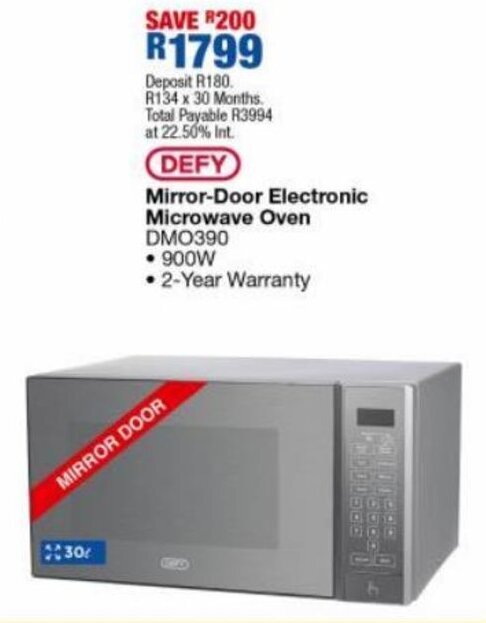 defy 34 l microwave oven with grill and mirror door
