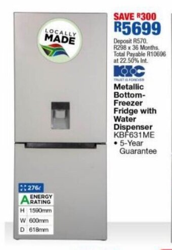 OK Furniture K-I-C Metallic Bottom-Freezer Fridge with Water Dispenser 276L offer