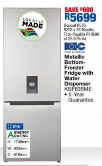 K-I-C Metallic Bottom-Freezer Fridge with Water Dispenser 314L