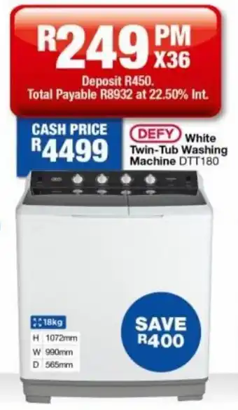 OK Furniture Defy White Tub Washing Machine 18kg offer