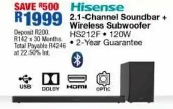 OK Furniture Hisense 2.1 Channel Soundbar + Wireless Subwoofer offer