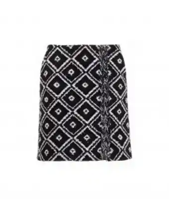 Geometric bouclé wrap skirt – black