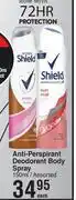 Shield anti perspirant deodorant body spray assorted-150ml each