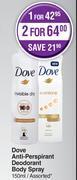 Dis-Chem Dove anti perspirant deodorant body spray assorted-150ml offer