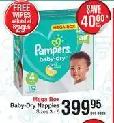 Dis-Chem Pampers baby dry nappies mega box plus free wipes-per pack offer