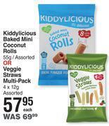 Dis-Chem Kiddylicious baked mini coconut rolls 55g or veggie straws multi-pack 4x12g- each offer