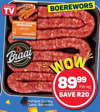 Pick n Pay Hypermarket PnP Bulk Country Classic Boerewors per kg offer