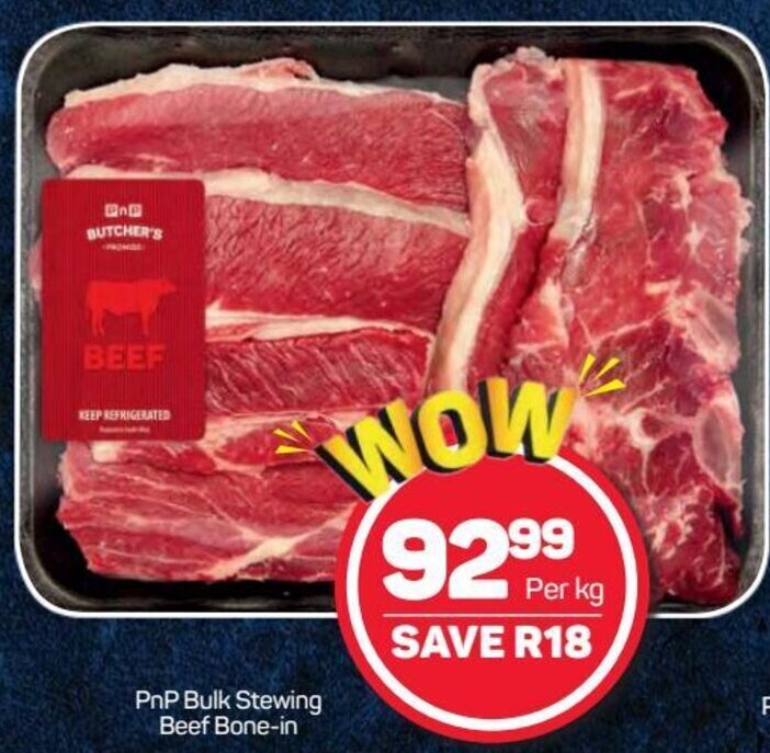 PnP Bulk Stewing Beef Bonein per kg offer at Pick n Pay Hypermarket