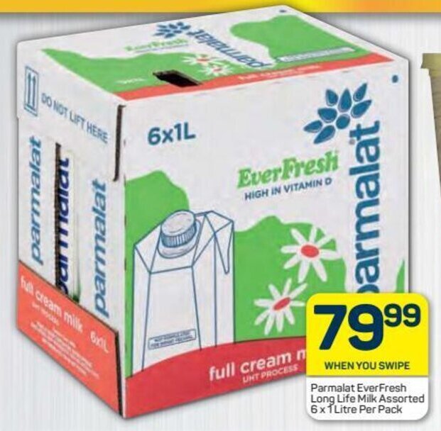 Parmalat Everfresh Full Cream Milk 6 x 1 litre per pack offer at Pick n