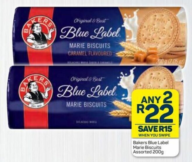 Bakers Blue Label Marie Biscuits assorted 2 x 200g offer at Pick n Pay