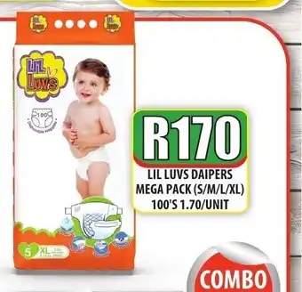 Lil Luvs Daipers Mega Pack (S/M/L/XL) 100's
