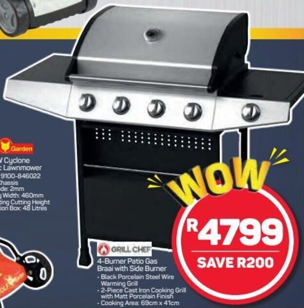 Grill Chef 4Burner Patio Gas Braai with Side Burner offer at Pick n