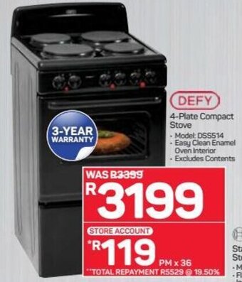 Pick n Pay Hypermarket Defy 4-Plate Compact Stove offer