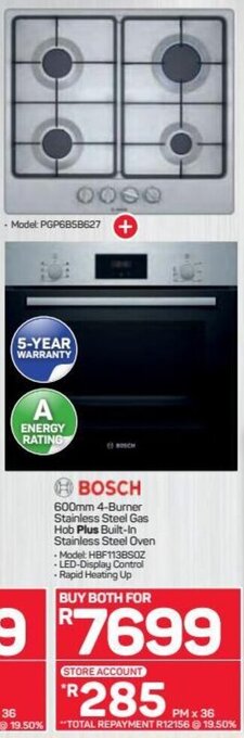 Pick n Pay Hypermarket Bosch 60mm 4-Burner Stainless Steel Gas Hob plus Built-in Stainless Teel Oven offer