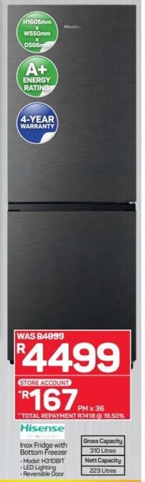 Pick n Pay Hypermarket Hisense Inox Fridge with Bottom Freezer offer