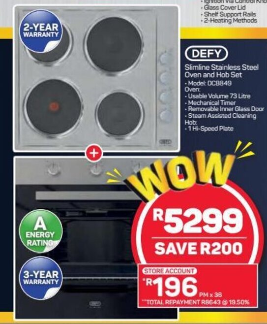 Defy Slimline Stainless Steel Oven and Hob Set offer at Pick n Pay