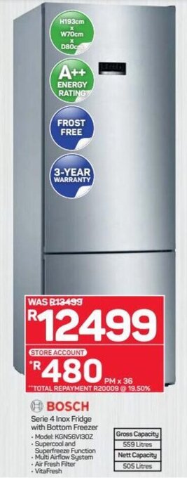 Pick n Pay Hypermarket Bosch Serie 4 Inox Fridge with Bottom Freezer offer