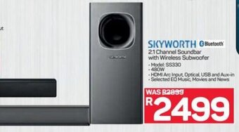 Pick n Pay Hypermarket Skyworth 2.1 Channel Soundbar with Wireless Subwoofer offer