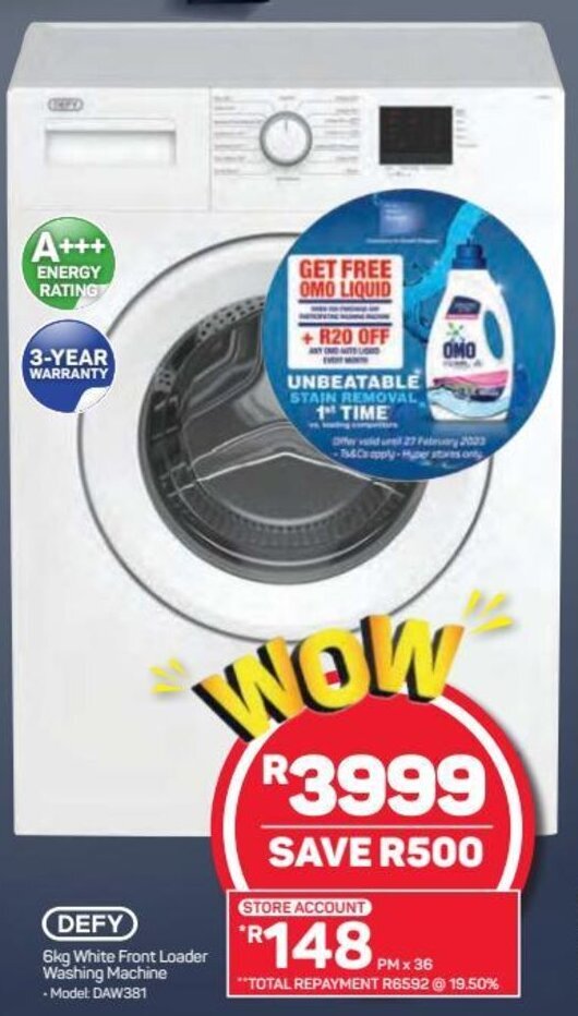 Defy 6kg white Front Loader Washing Machine offer at Pick n Pay Hypermarket