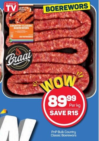 Pick n Pay PnP Bulk Country Classic Boerewors per kg offer