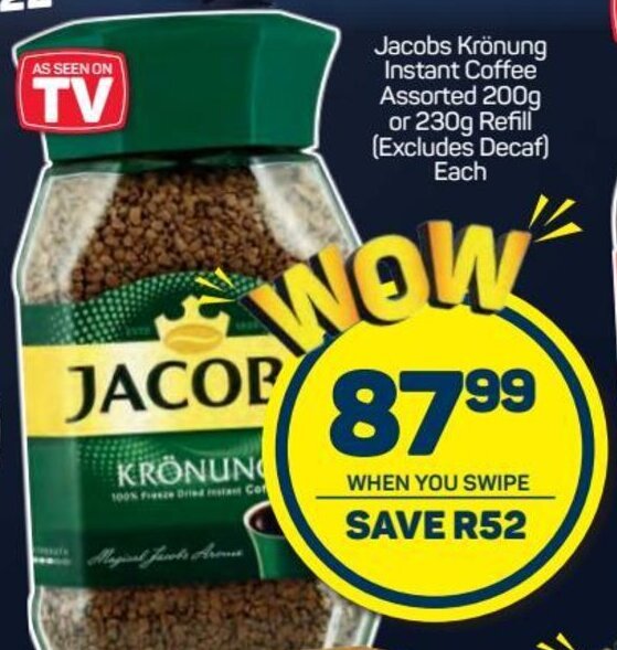 Jacobs Krönung Instant Coffee Assorted 200g or 230g refill offer at