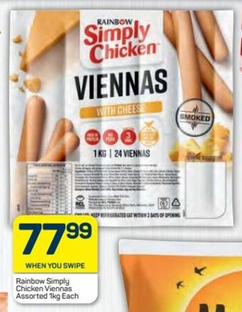 Pick n Pay Rainbow Simply Chicken Viennas assorted 1kg offer
