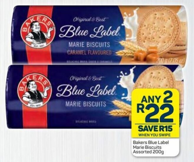 Bakers Blue Label Marie Biscuits 2 x 200g offer at Pick n Pay