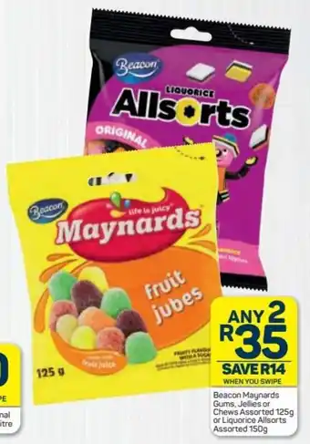 Pick n Pay Beacon Maynards Gums, Jellies or Chew's assorted 125g or Liquorice Allsorts assorted 150g offer