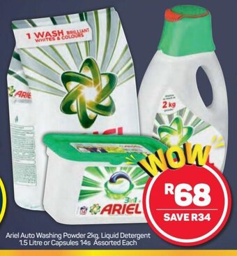 Pick n Pay Ariel Auto Washing Powder 2kg, Liquid Detergent 1.5 litre or Capsules 14s offer