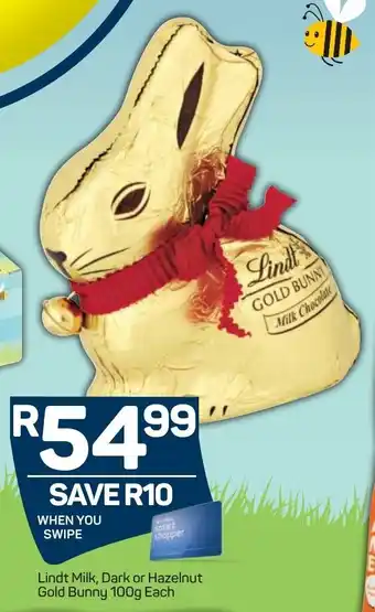 Pick n Pay Lindt Milk, Dark or Hazelnut Gold Bunny 100g offer