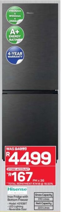 Pick n Pay Hisense Inox Fridge with Bottom Freezer offer