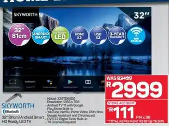 Pick n Pay Skyworth 32" 81cm Android Smart HD Ready LED TV offer