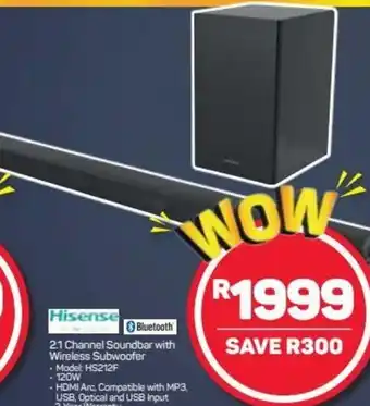 Pick n Pay Hisense 2,1 Channel Sounder with Wireless Subwoofer 120W offer