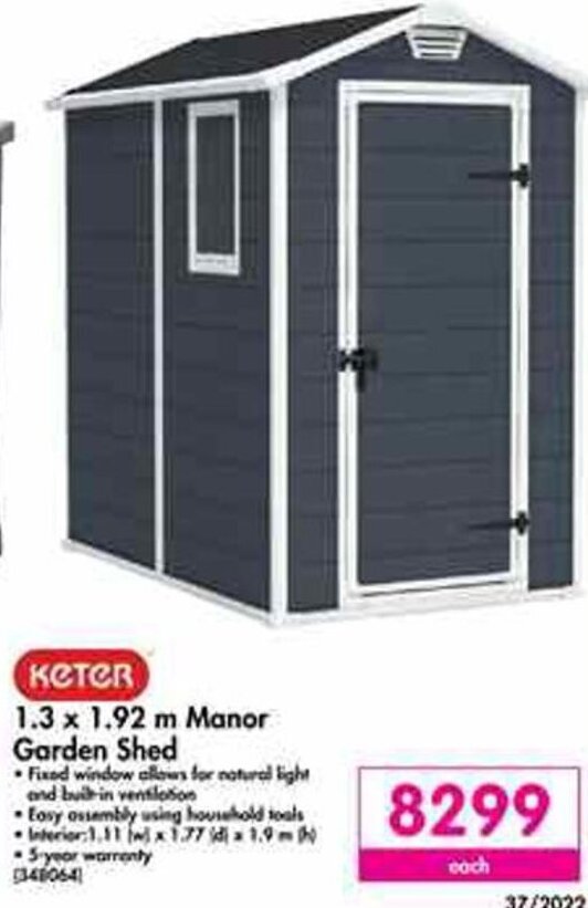 Keter Manor Garden Shed 1,3 x 1,92m offer at Makro