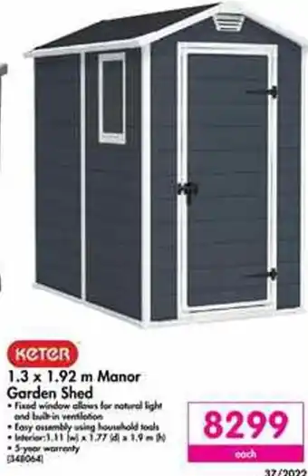 Makro Keter Manor Garden Shed 1,3 x 1,92m offer