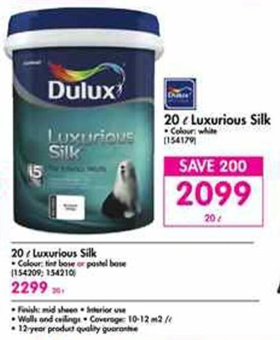 Dulux Luxurious Silk 20L offer at Makro