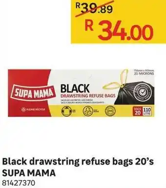 Black Drawstring Refuse Bags 20's Supa Mama
